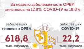 За неделю заболеваемость ОРВИ снизилась на 12,8%, COVID-19 на 18,8%