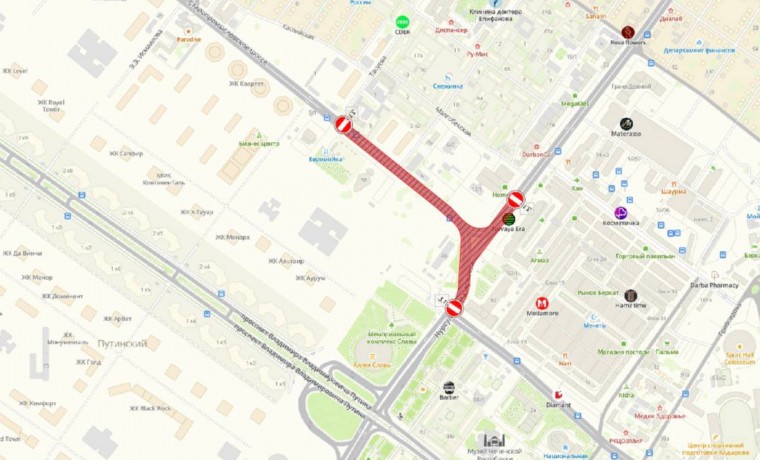 В Грозном с 22 марта перекроют участок улицы Назарбаева